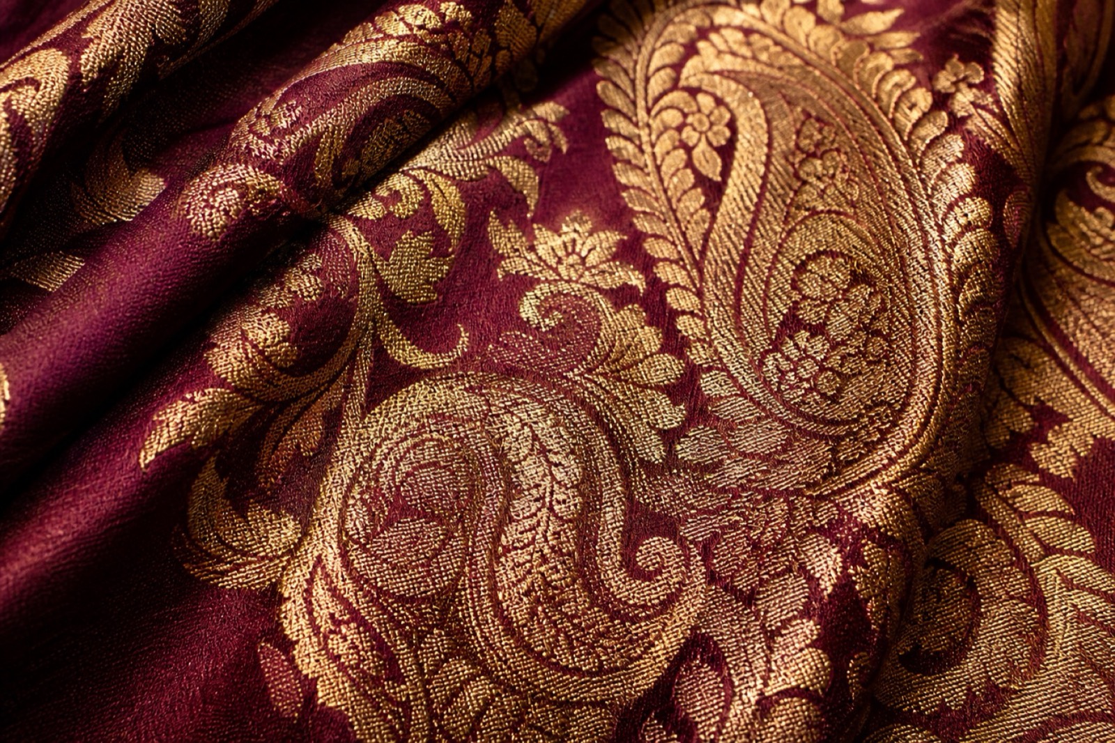 Gold kadhua zari on wine silk